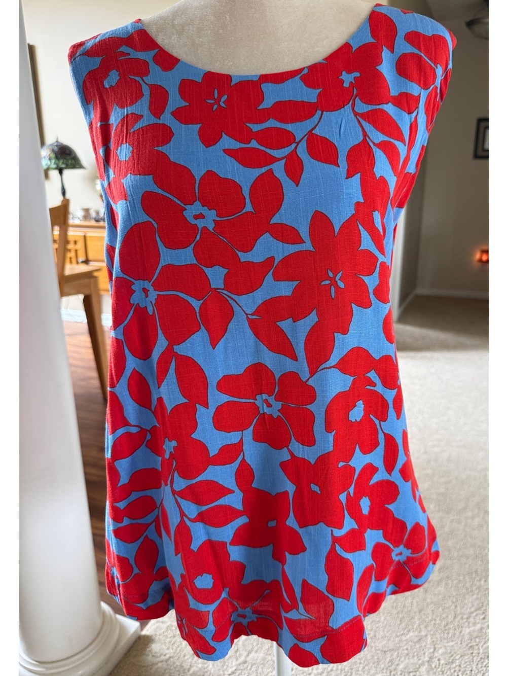 Draper James Red Floral on Light Blue Background